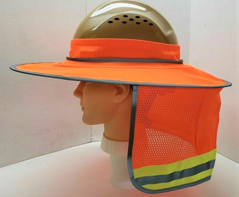 Hard Hat Sun Shade Visor for Full Brim Mesh Neck HI VIS REFLECTIVE STRIPE