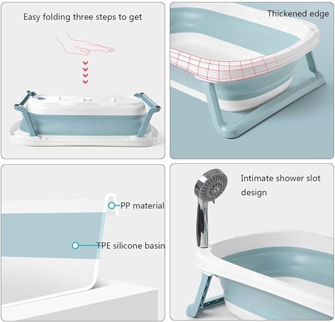 Foldable Baby Bath Tub Newborn Safety Collapsible Portable Infant Shower Bathtub