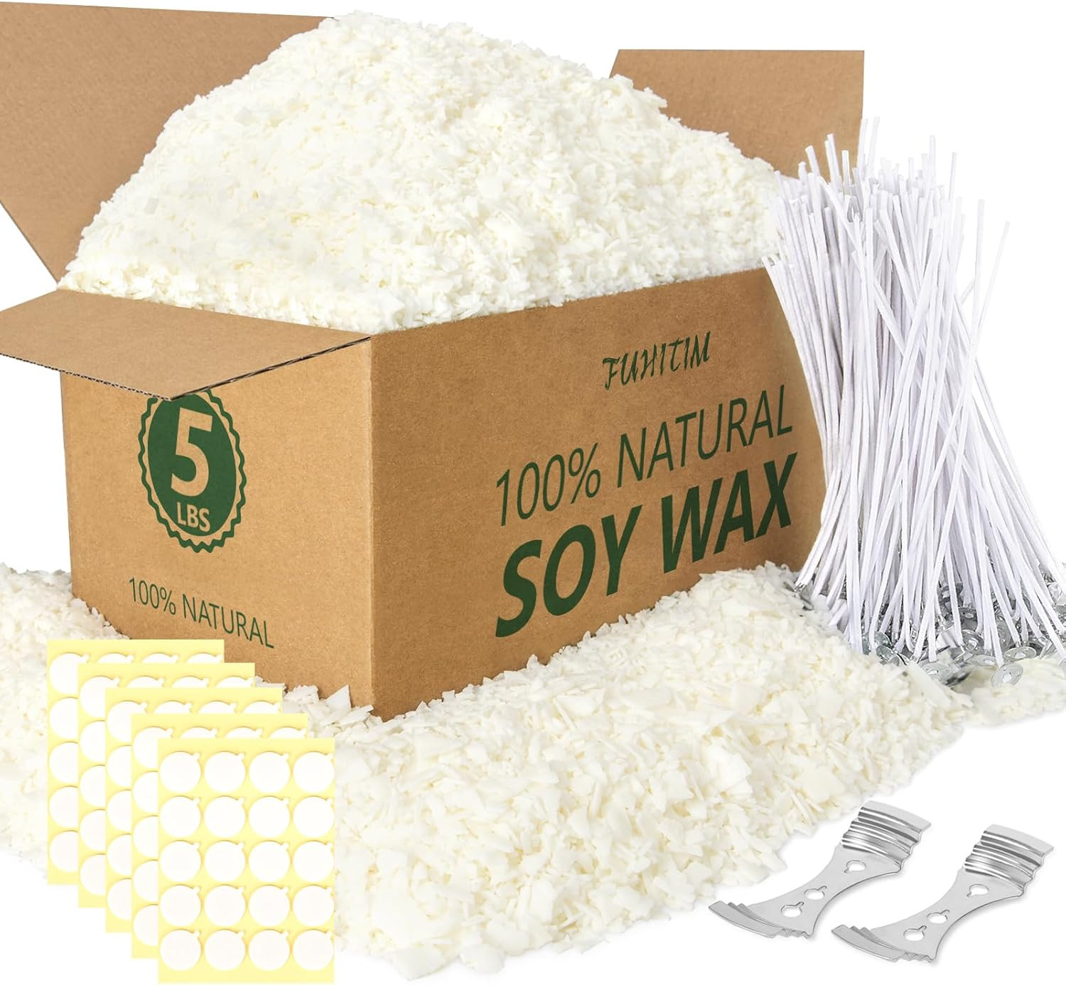 Soy Candle Wax Candle Making 5 LBS Natural Soy Wax Kit 100 Wicks and Stickers
