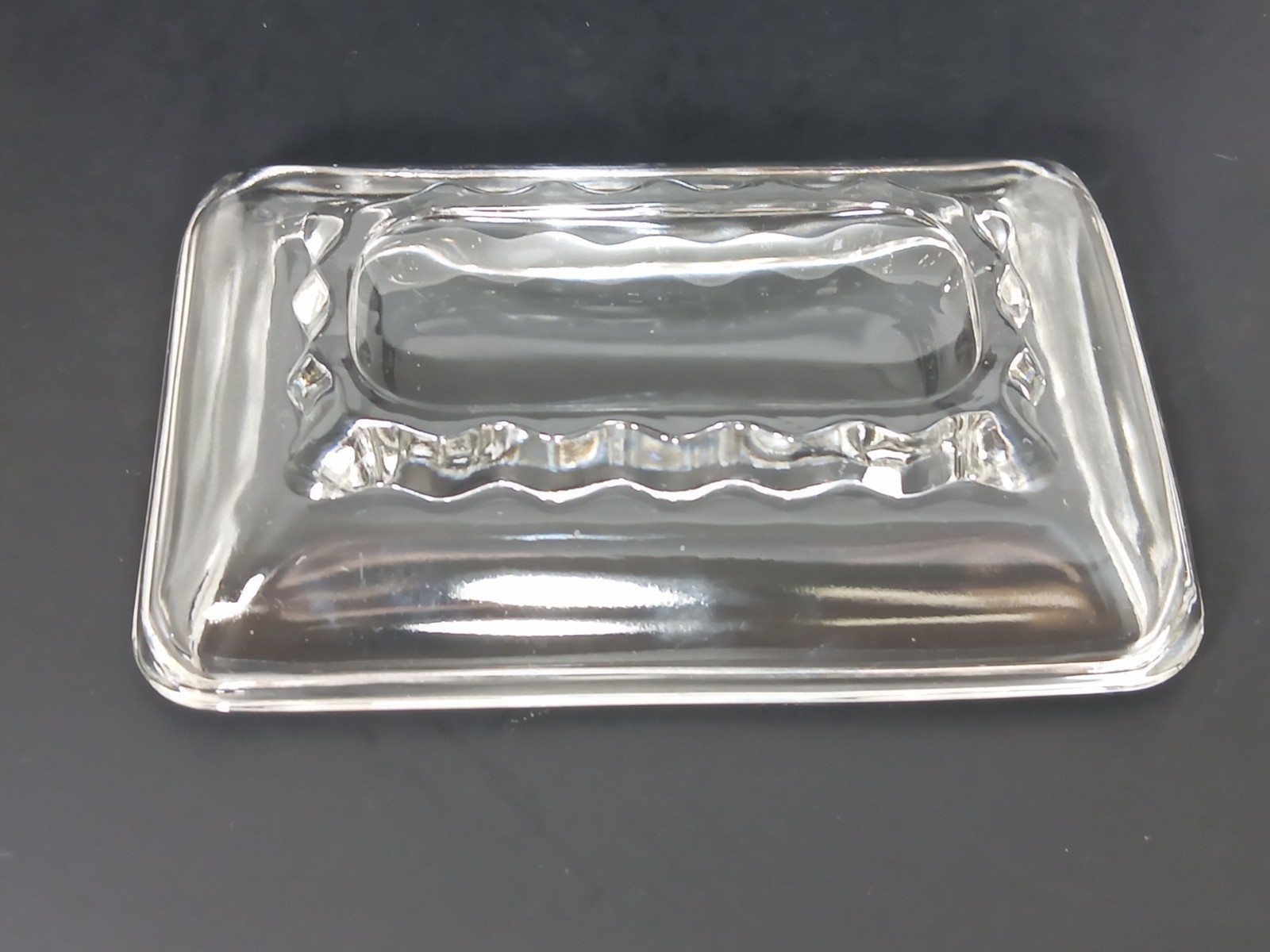VTG Glass Bar Soap Dish Think Scallop Edges Heavy Solid Fluted Paperweight
