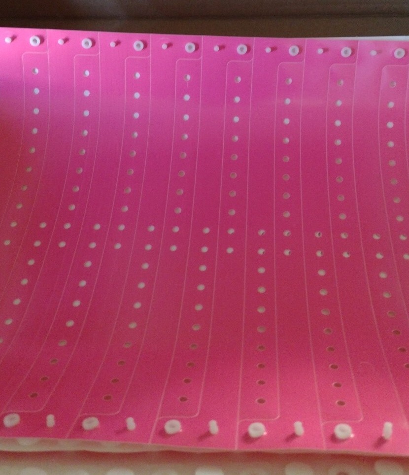 500 bright neon Pink vinyl L Shaped wrist bands events with snap Security