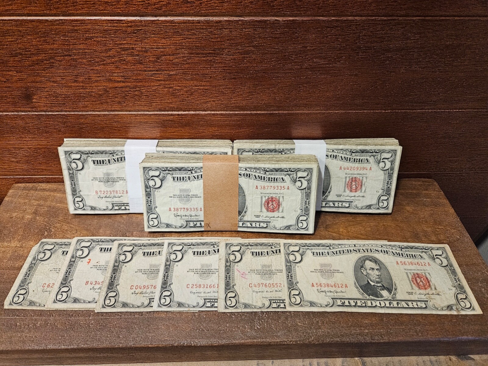 U.S. $5 Five Dollar Red Seal Circulated Condition One Note mix 1963