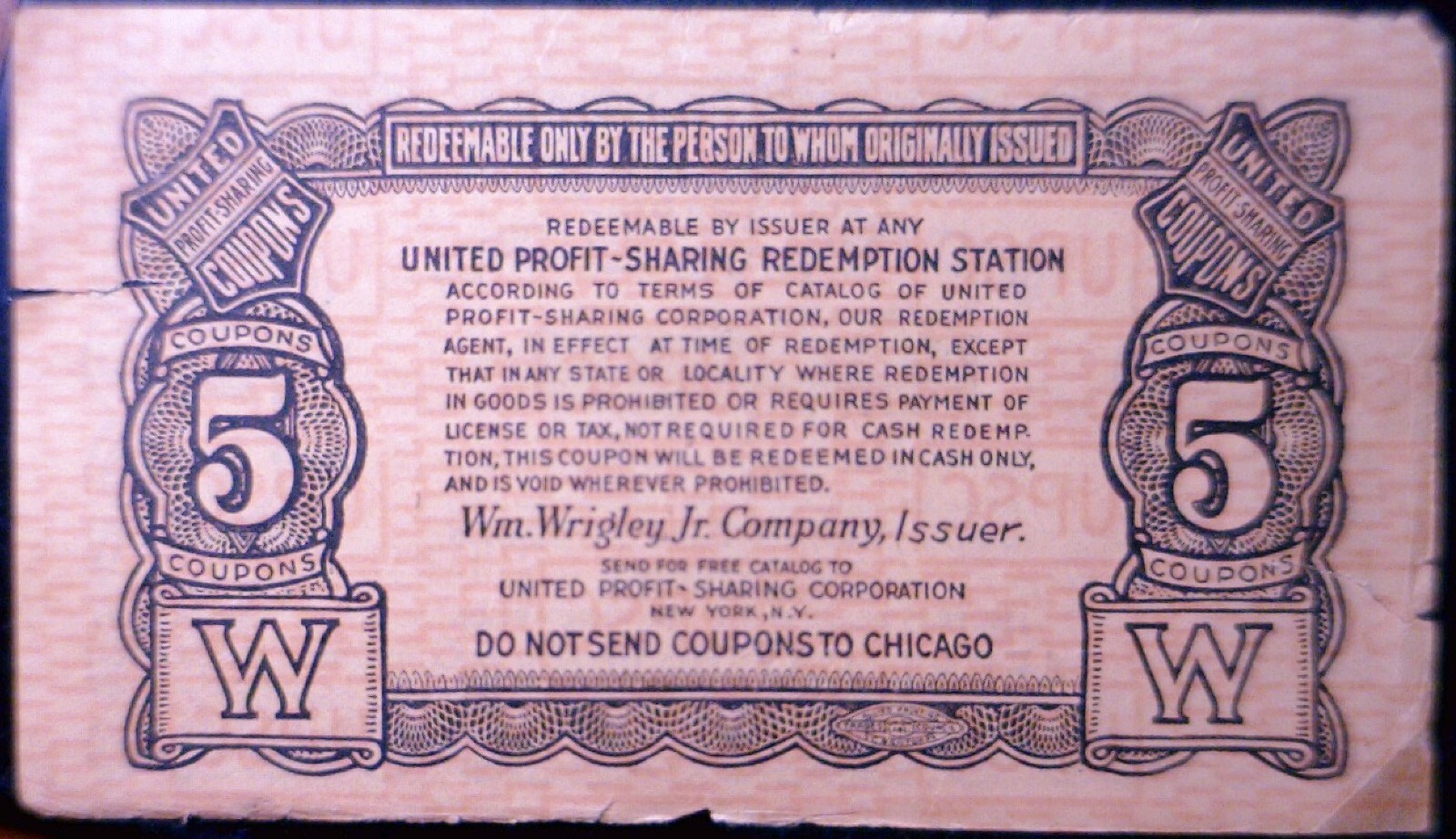 1930 's 5 Cent FRACTIONAL Note Wrigley's Chewing Gum New York Currency FREE SHIP