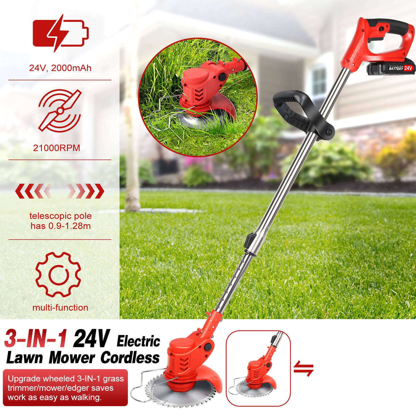 Electric Cordless Grass String Trimmer Lawn Edger Weed Wacker Cutter + 2 Battery