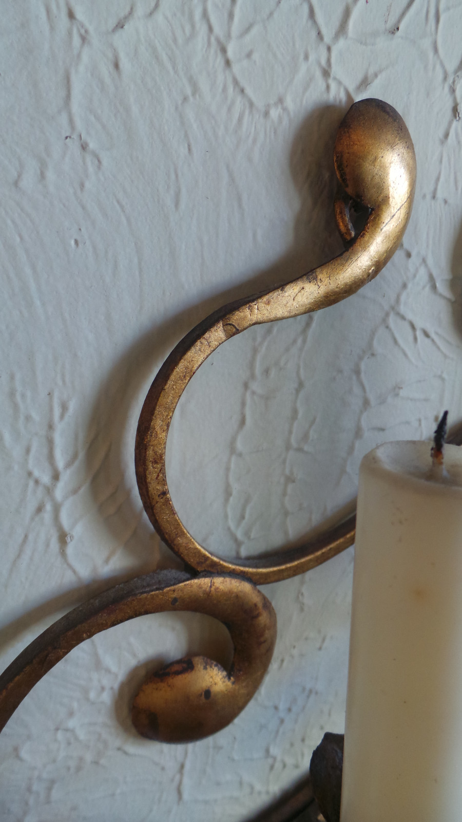 ANTIQUE ORIGINAL GILDED GOLD & METAL WALL SCONCE CANDLE HOLDERS