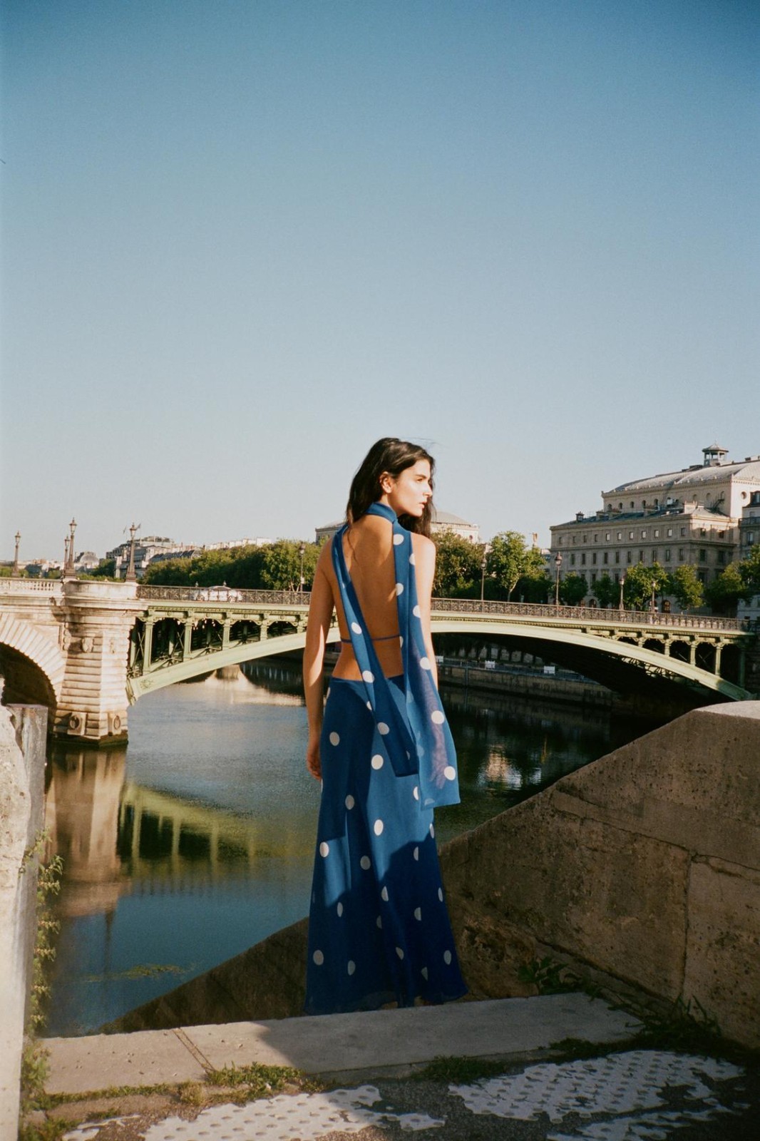 ZARA NEW FW25 PRINTED POLKA DOT MIDI DRESS Blue / White 8410/430_M,L