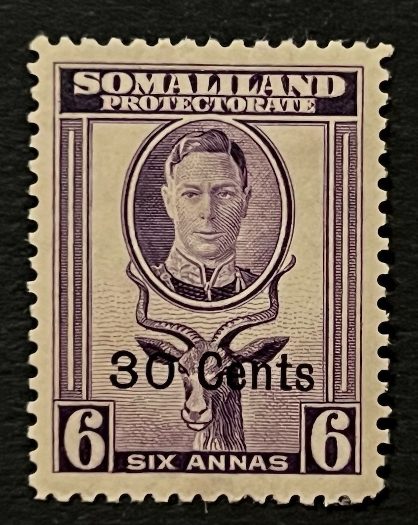 Travelstamps: 1942 Somaliland Stamps Sc #120 Sg 109 - 30c on 6 Annas KGVI MOGH