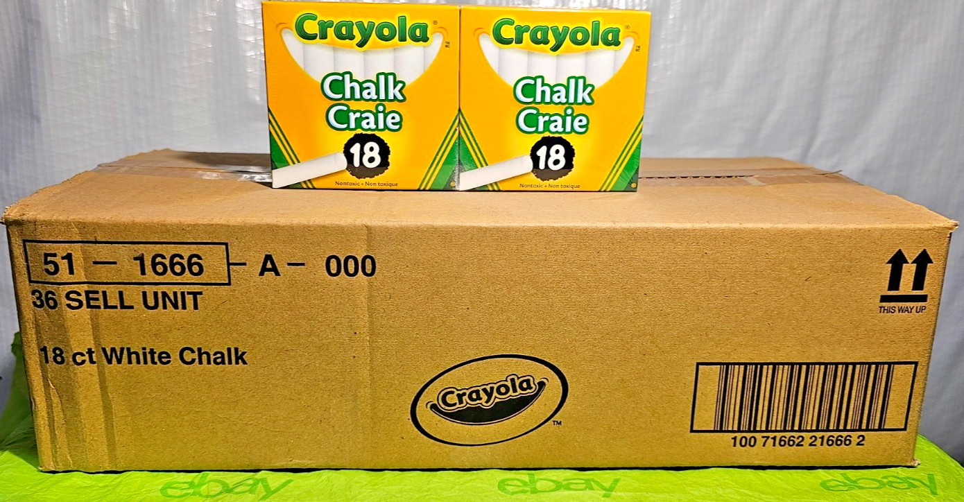 CRAYOLA White Chalk Craie 51-1666 18 sticks/ box, Lot of 36 boxes =648