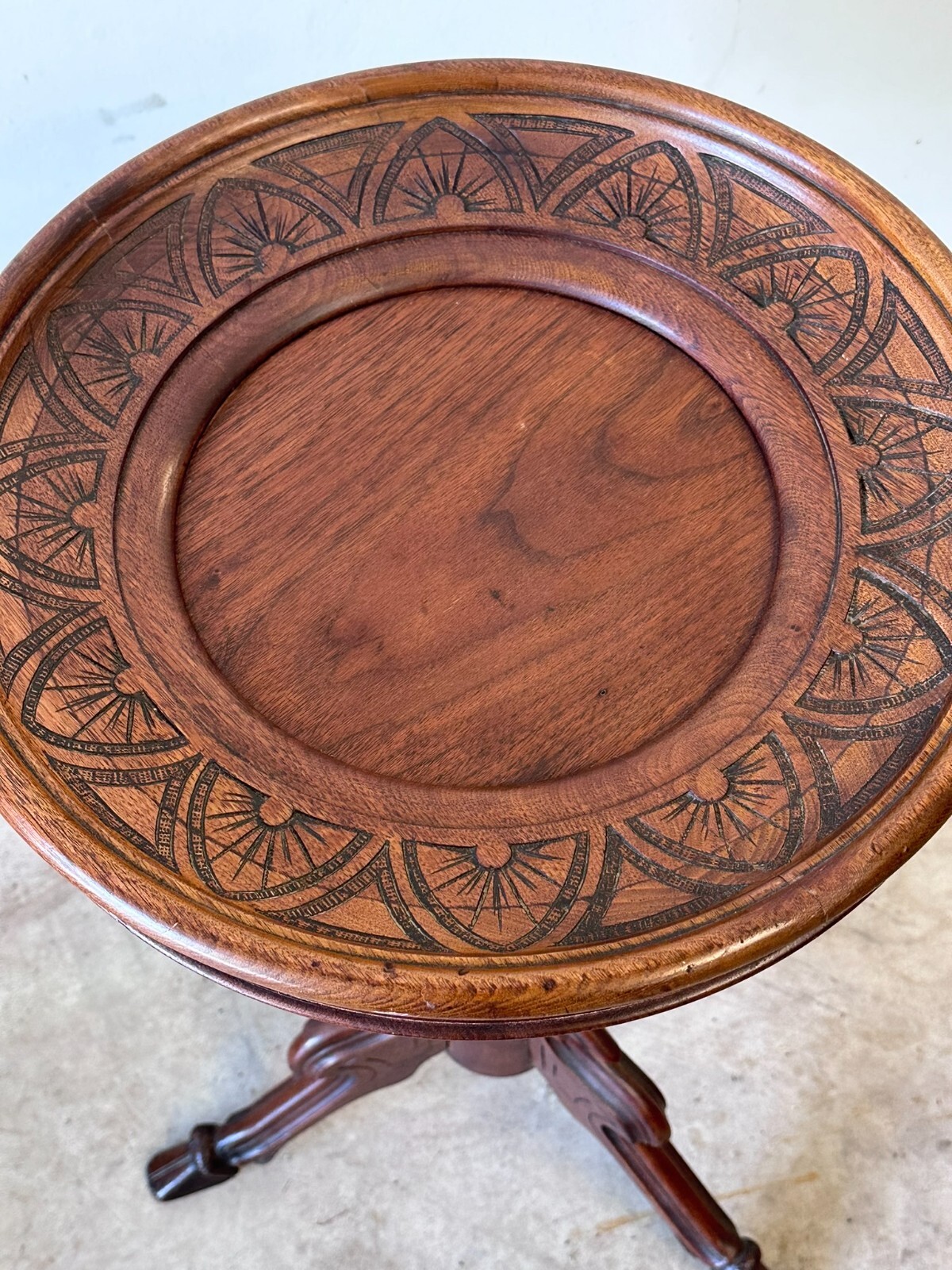 Antique Rennaissance Revival Victorian walnut stand Card Table Pedestal 1870