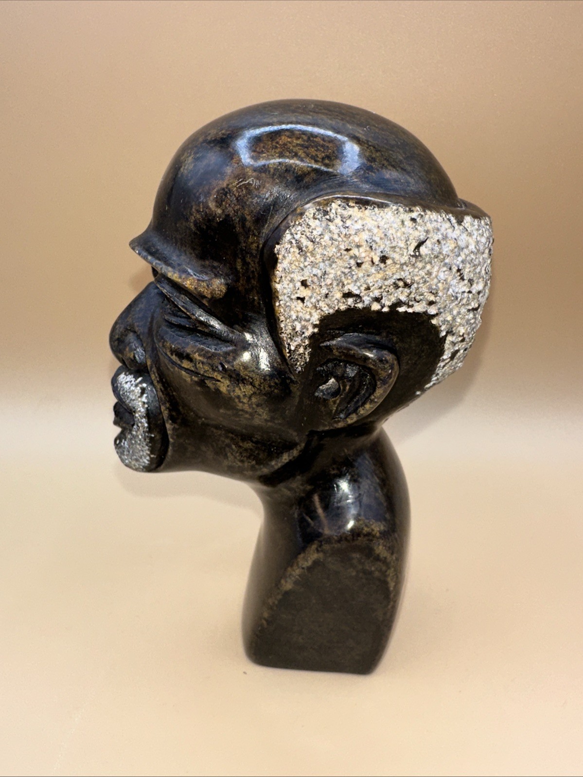 HAND-CARVED SOLID STONE AFRICAN SHONA HEAD BUST COUPLE FINELY DETAILED!