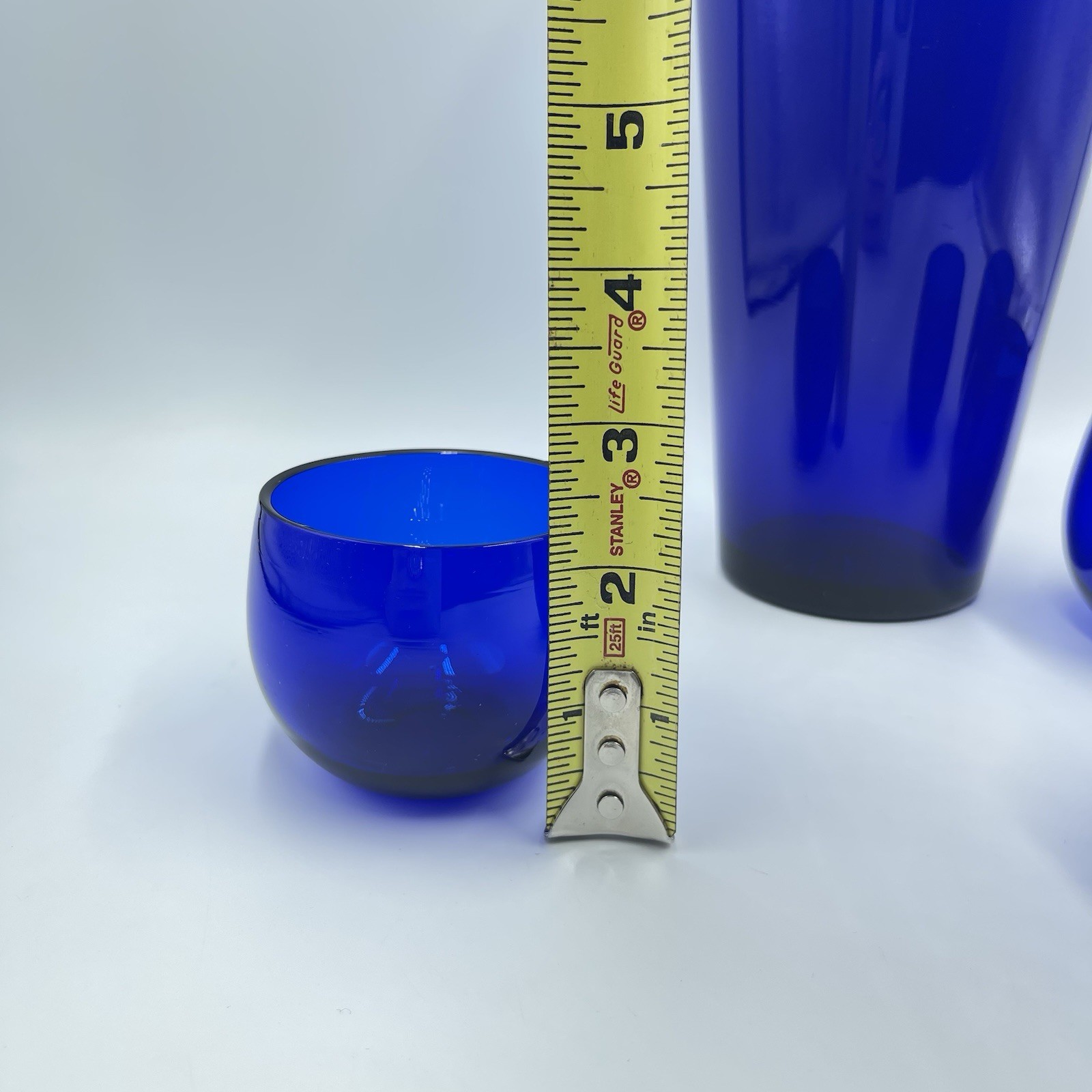 Vgt Cobalt Blue Cocktail Shaker with 4 Roly Poly Glasses Chrome Plate Shaker Top
