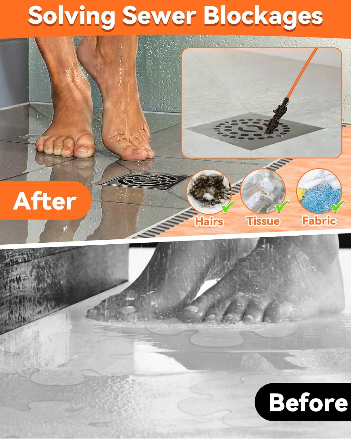 32 Inch Anti-Break Metal Drain Snake, Hair Clog Remover, Drain Cleaner Tool with