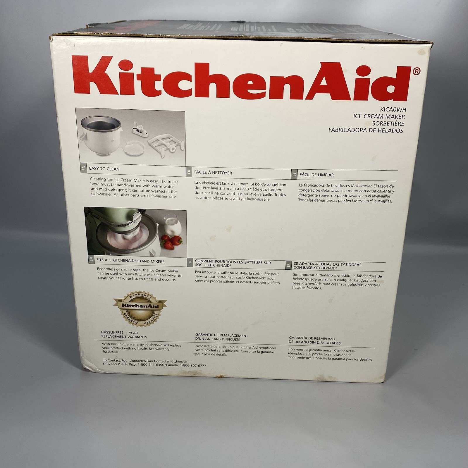 KitchenAid KICA0WH Ice Cream Maker Stand Mixer Attachment 2qt Freeze Bowl OB