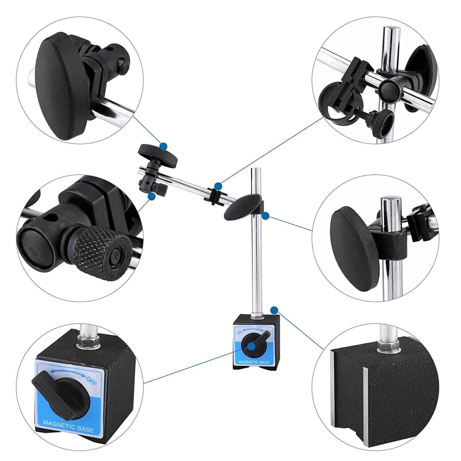 Universal Magnetic Base Holder 132lbs Force & 1" Dial Indicator White Face