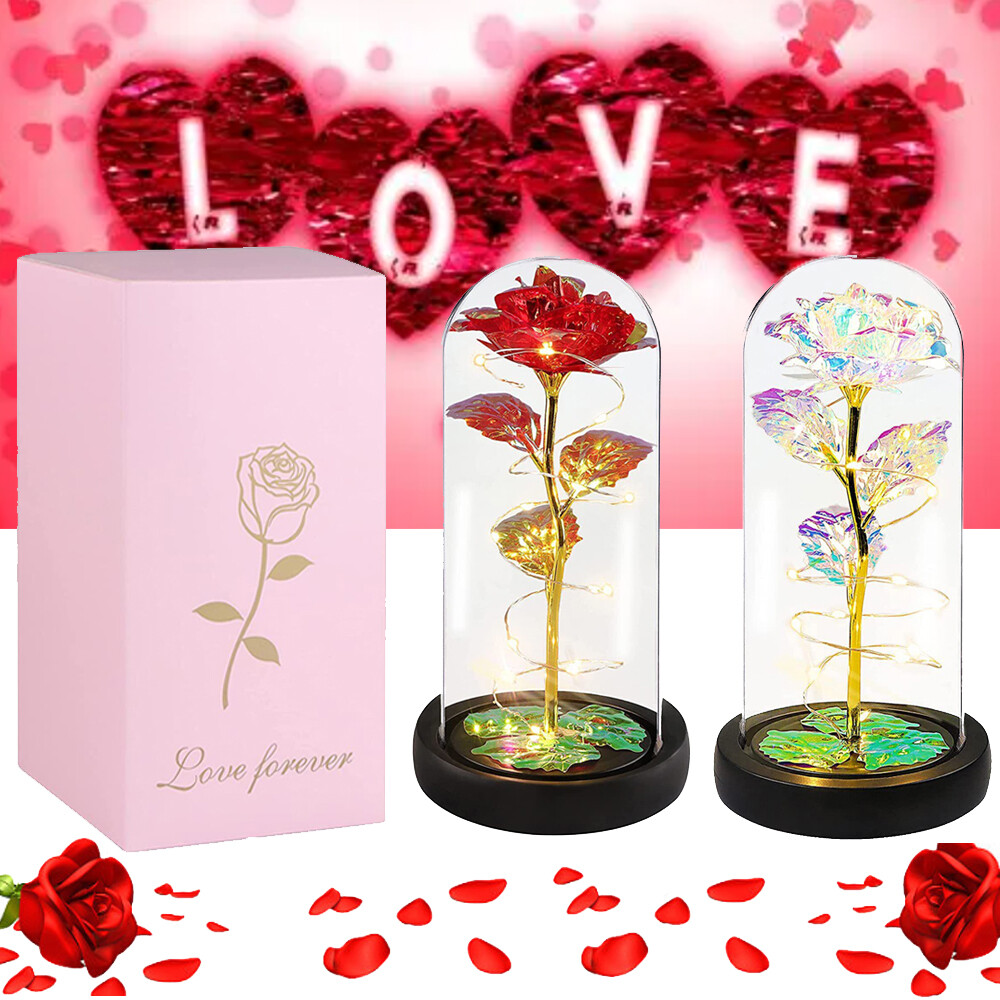 Forever Galaxy Rose In Glass Dome Eternal LED Light Flower Valentine's Day Gift