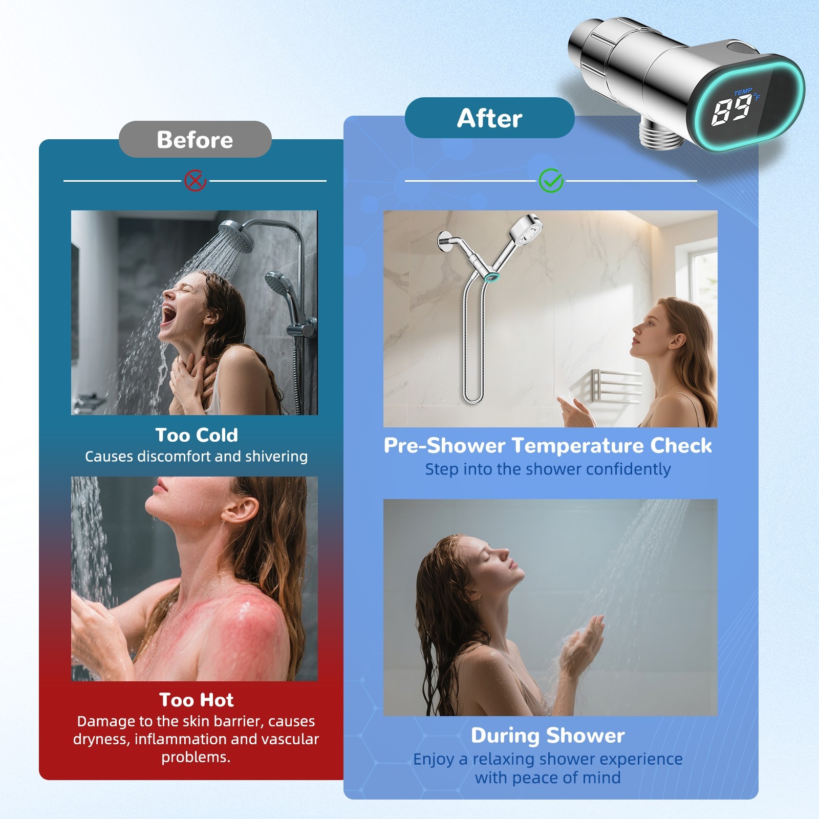 High Pressure Shower Head with handheld spray combo Filtered LED Temp Display