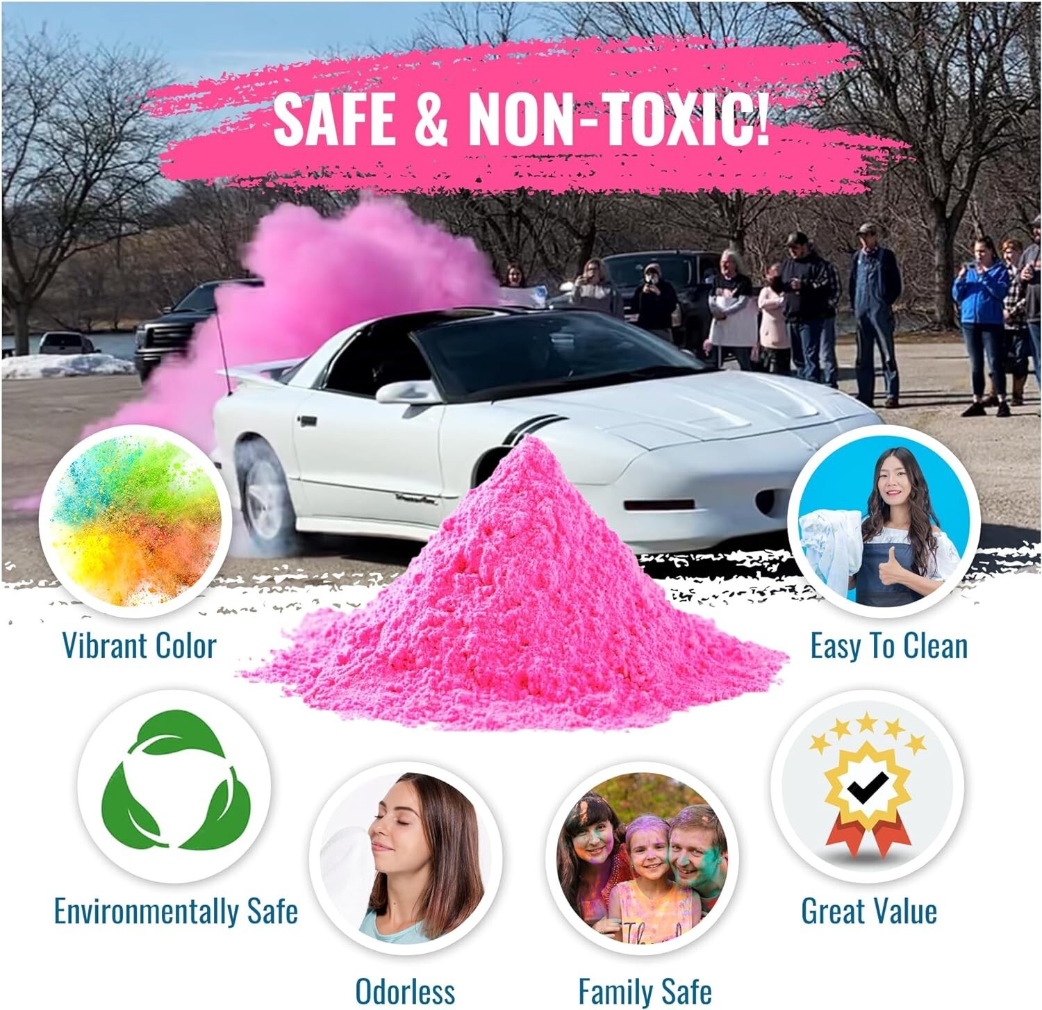 Color Blaze Black Out Gender Reveal Pink Colored Powder Burnout (2lbs Pink)