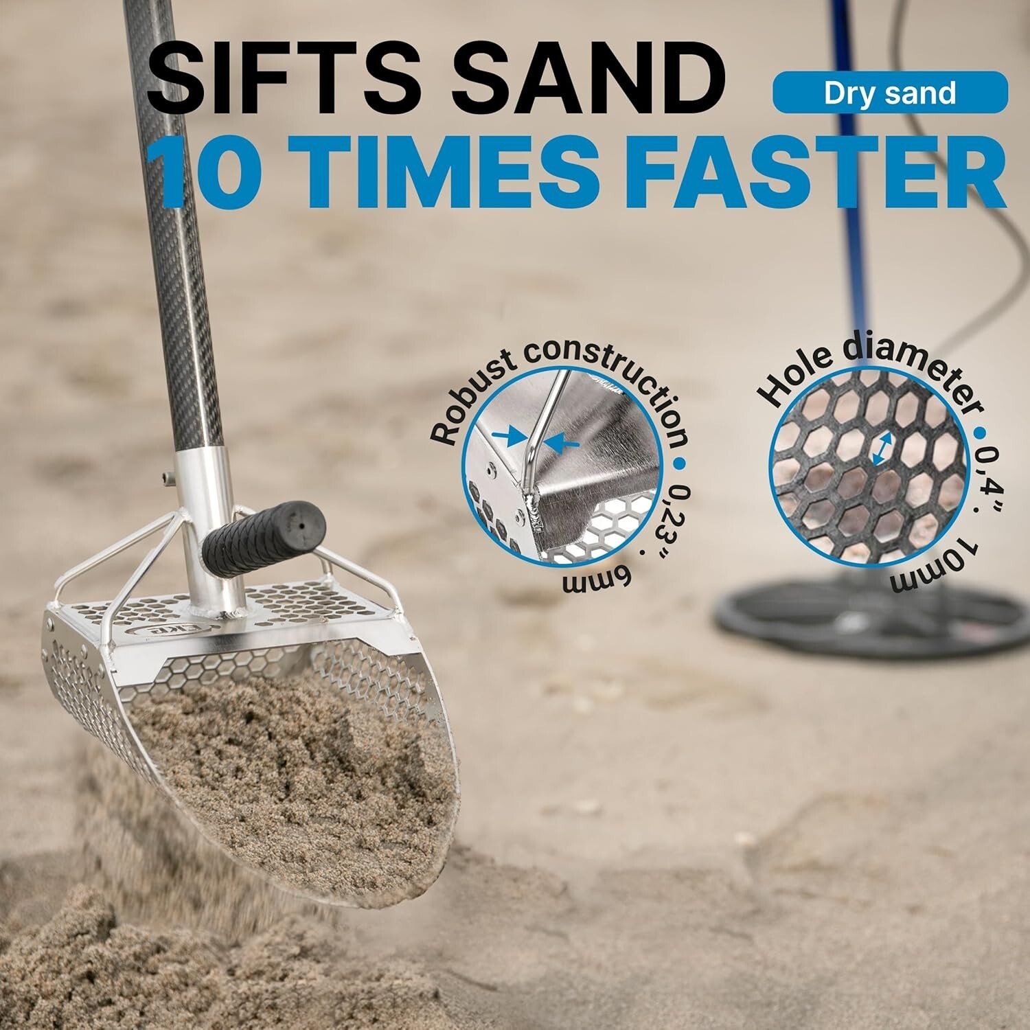 CKG Sand Scoop for Metal Detecting Sand Sifter Scoop Stainless Steel, 11x7 Model