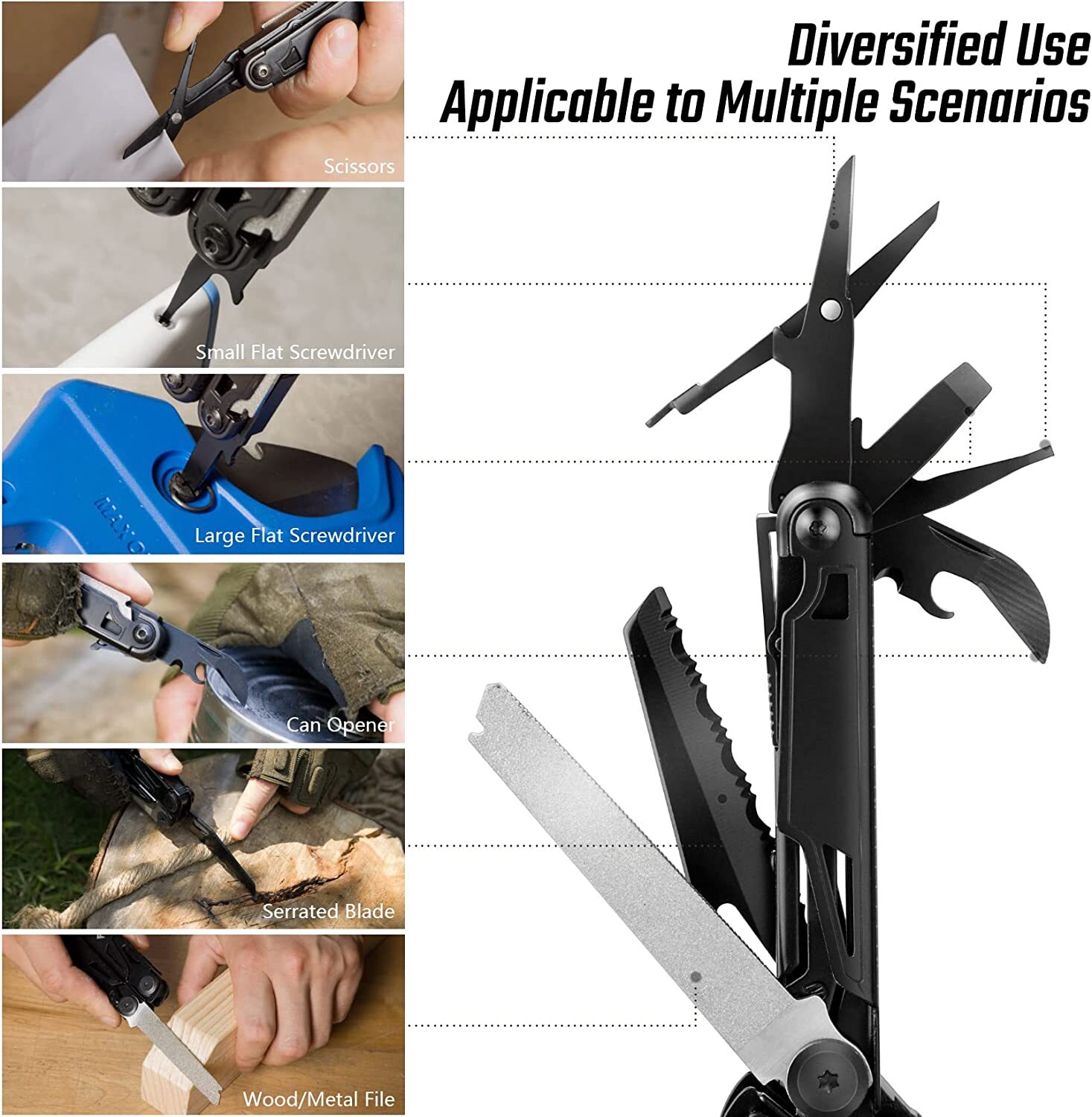 FLISSA 16-in-1 Multi-tool Plier Folding Tool Bottle Opener with Sheath