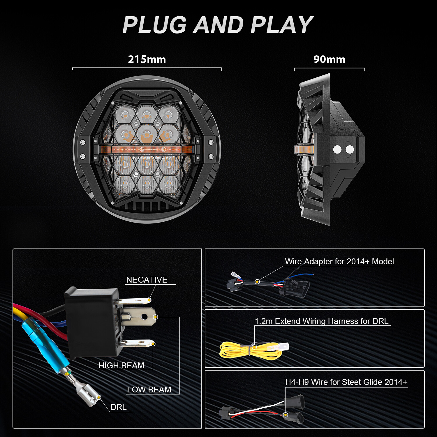 7'' LED Halo Headlight Hi-Low Projector Beam Sealed For Harley Street Glide FLHX