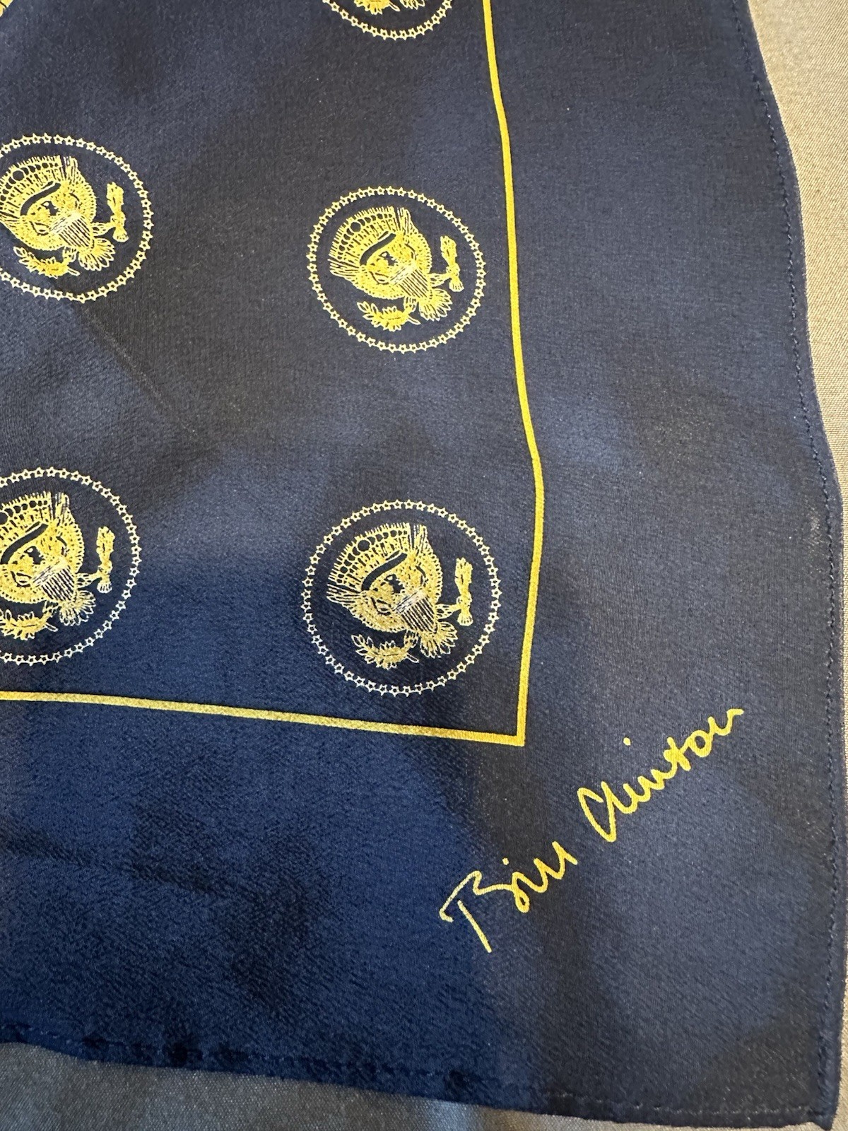Presidential Seal Repeating Print Square Silk Scarf 29”X29” Bill Clinton Navy