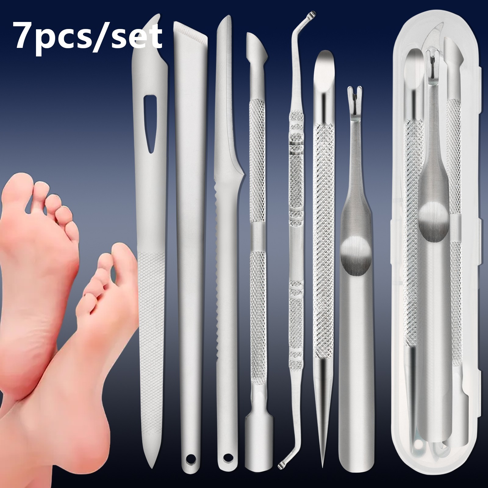 7PCS Stainless Steel Pedicure Tool Set - Foot & Toenail Care for Ingrown Nails