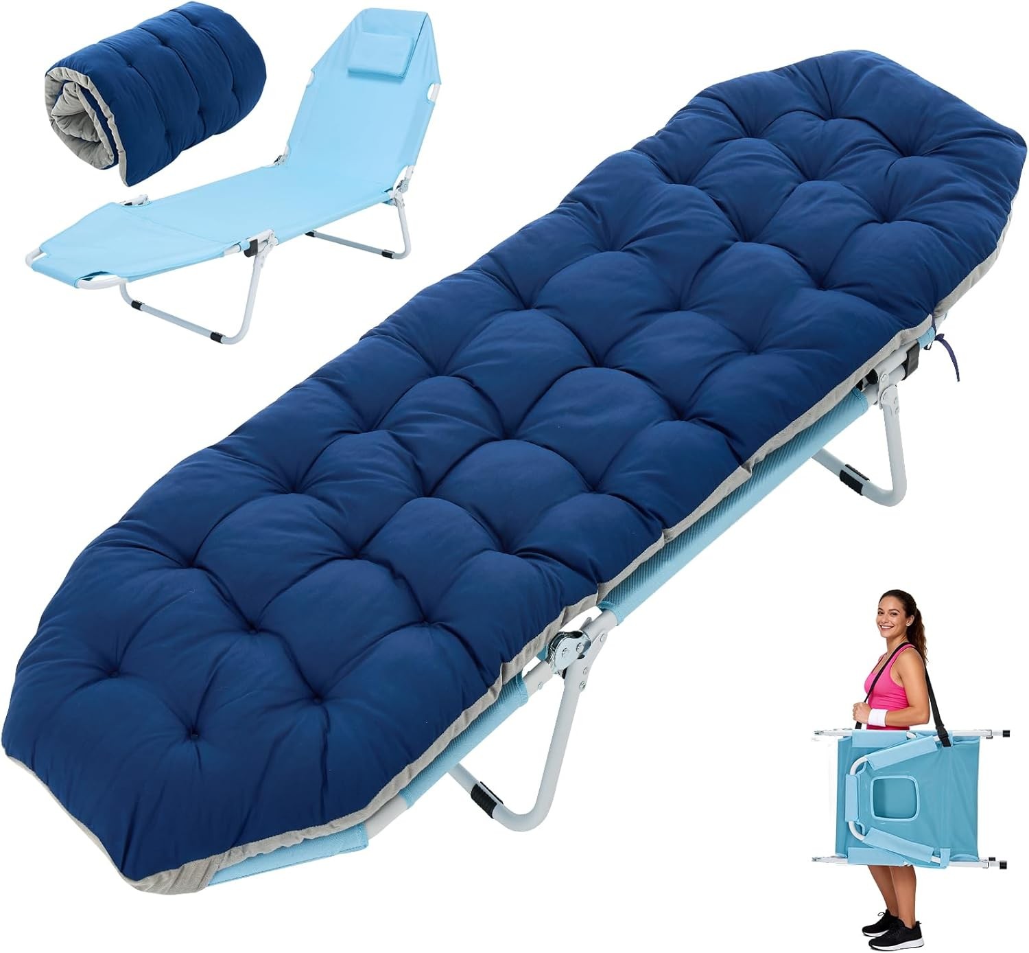 SLSY Folding Camping Cot with Mat & Face/Arm Hole for Adult Sleeping Bed Outdoor