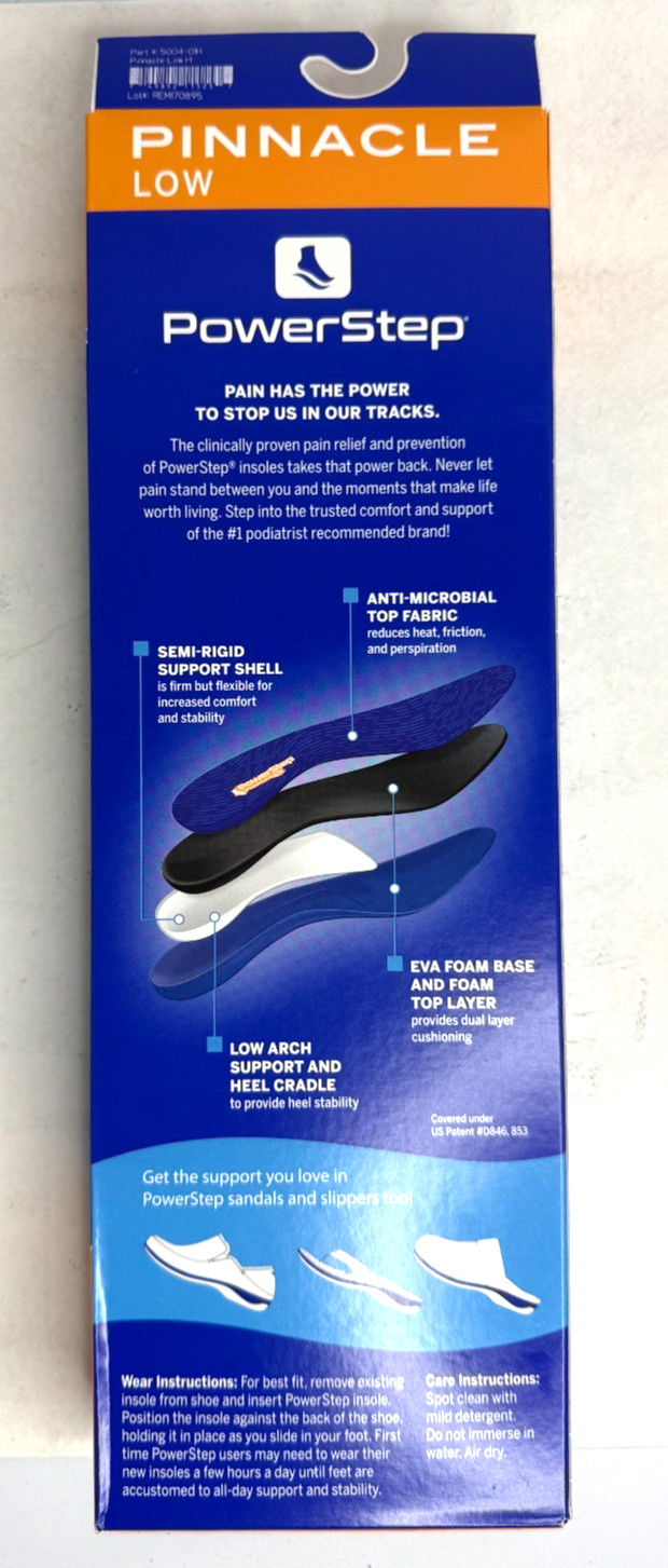 Powerstep Insoles Pinnacle Low Size H Men's 11-11.5 US
