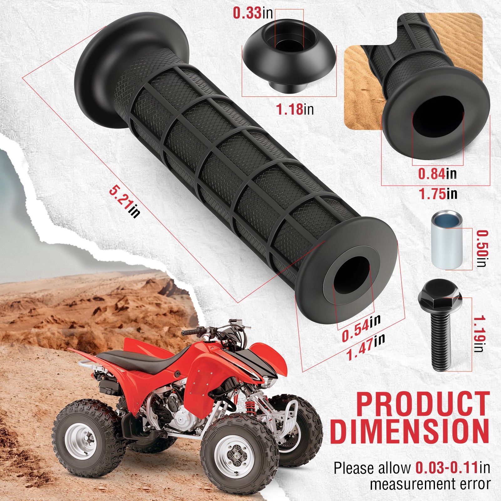 2 Handle Grip & Handle Bar End Guard w/ Screw for Honda FourTrax 125 250 300 350