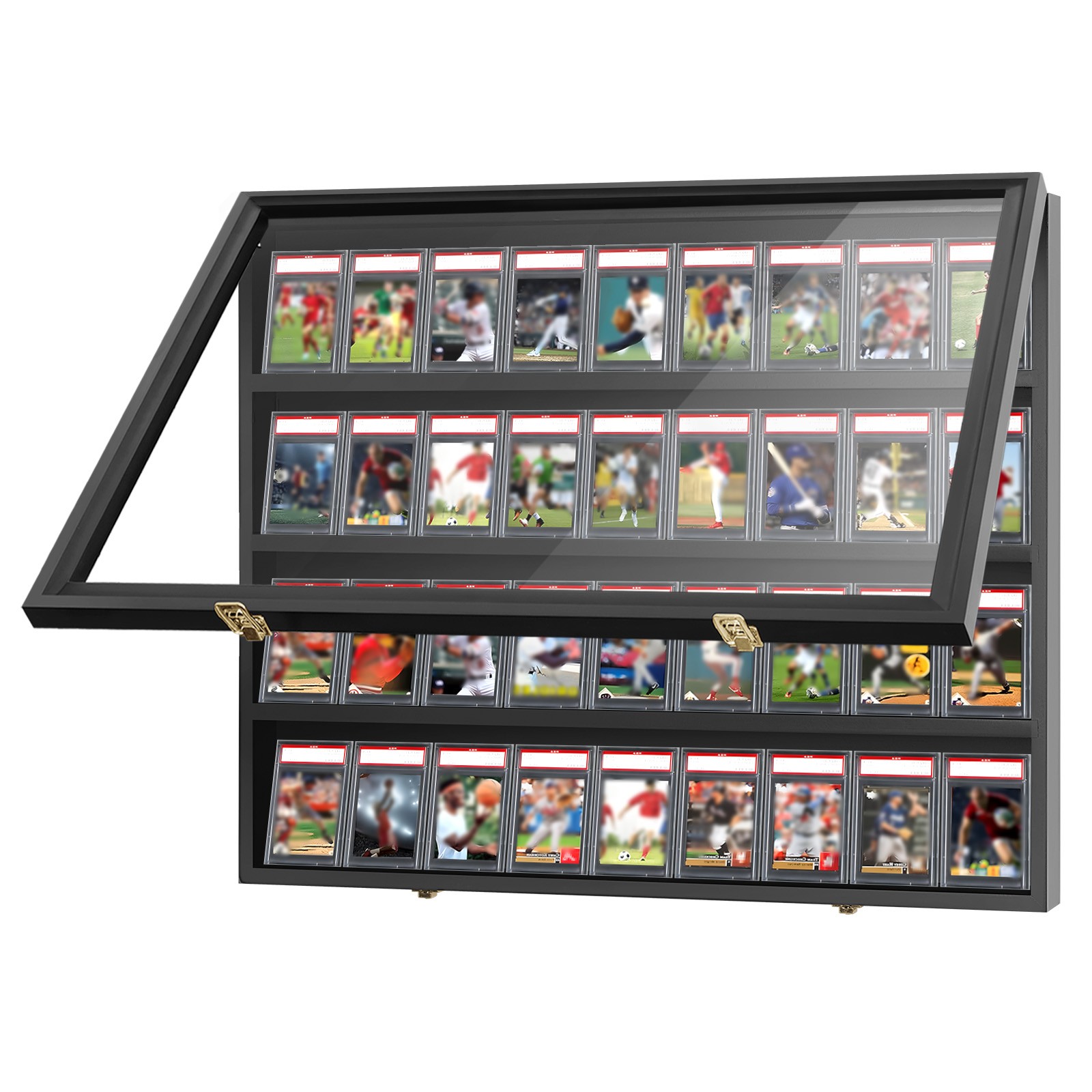 Graded Card Display Case 36 Slots Sports Card Wall Cabinet w/98% UV Acrylic Door