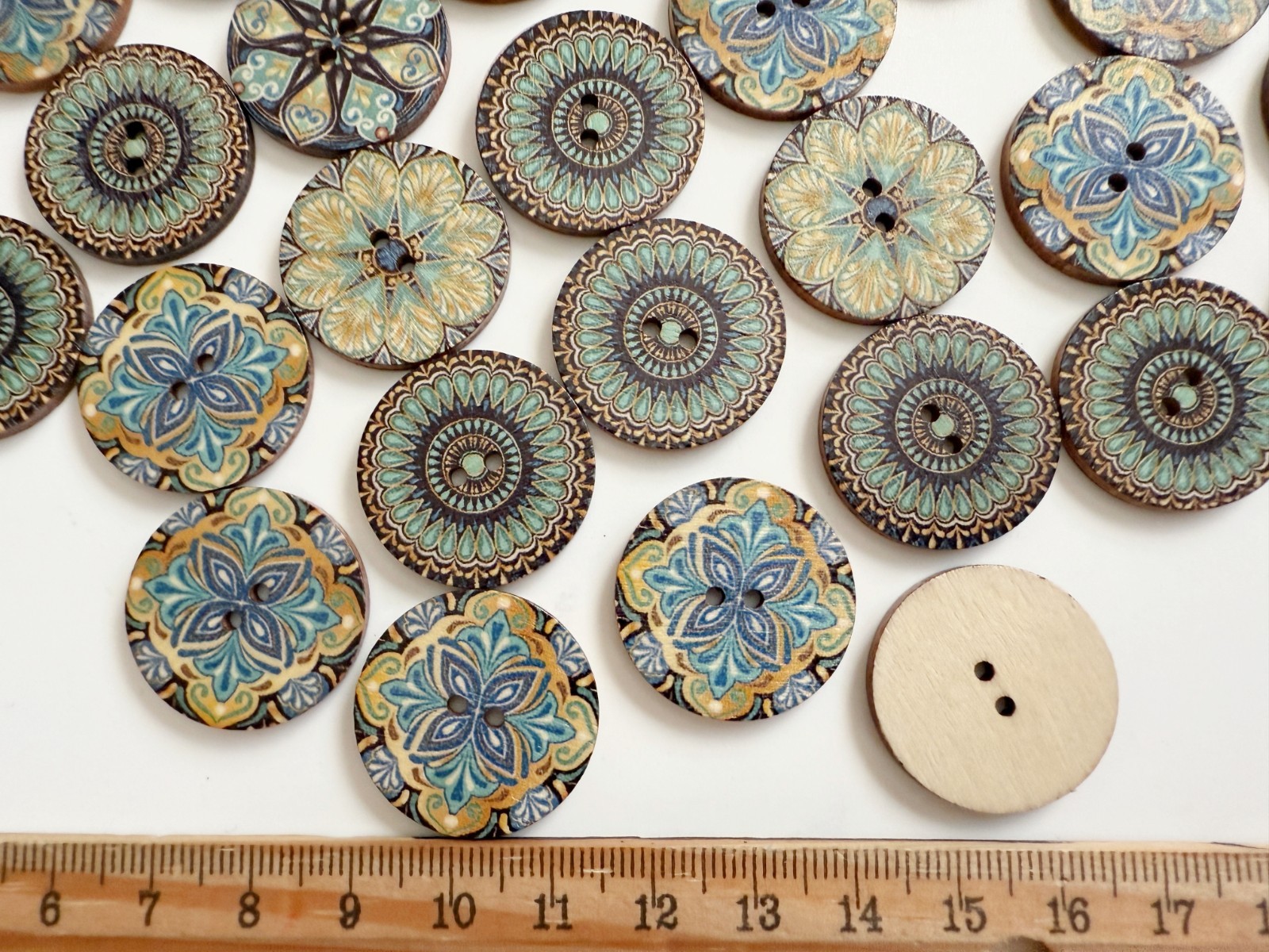 30PC Blue Vintage Paint Round Wood Buttons Sewing Crafts 25mm 1 Inch
