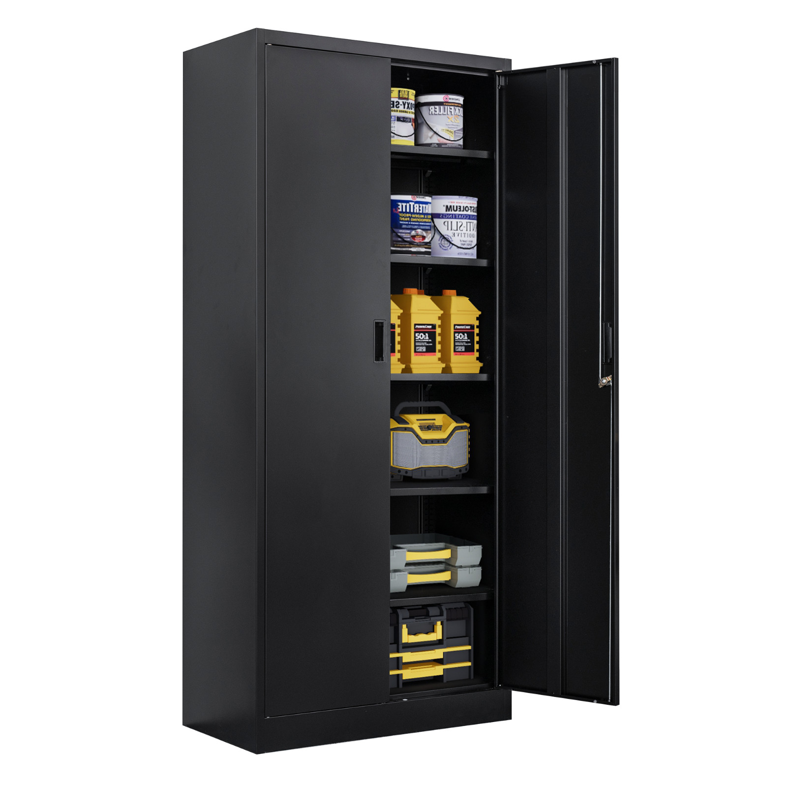 Locking Storage Cabinet with Adjustable Shelves, Metal Garage Storage Cabinet