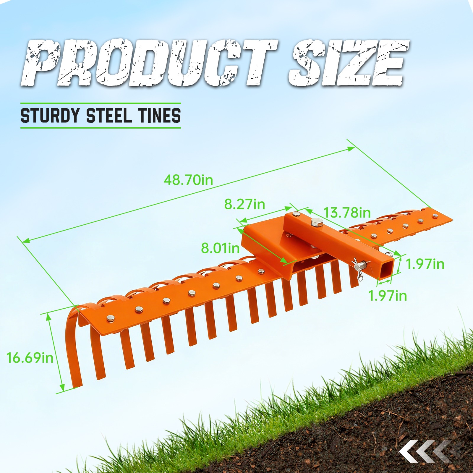 48" Landscape Rake Pine Straw Rake Rock Rake For 2" Receiver Tractor ATV/UTV