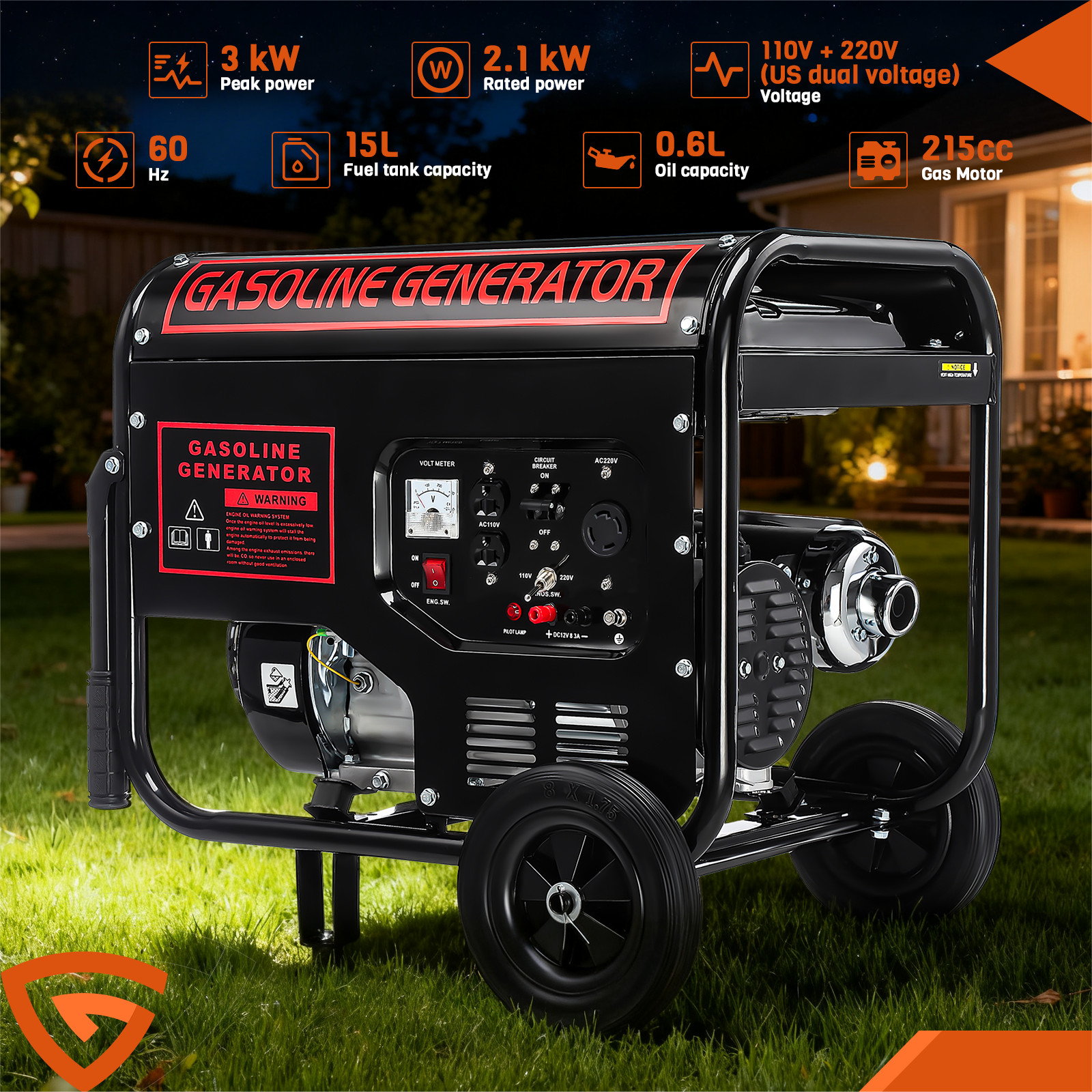 3000W Portable Inverter Generator Gas Powered Quiet For Home Backup Construction