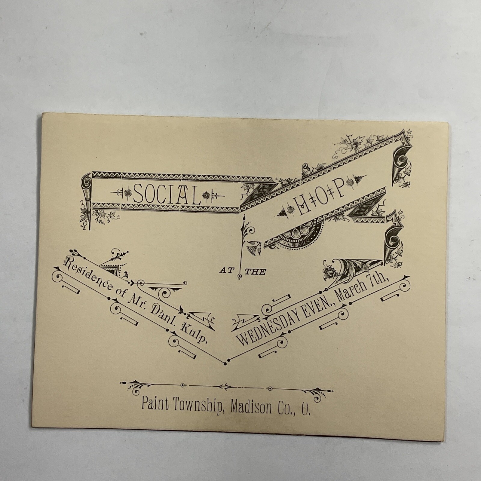 1883!! Madison County, Ohio, London, Social Hop Party Invitation Paint Township
