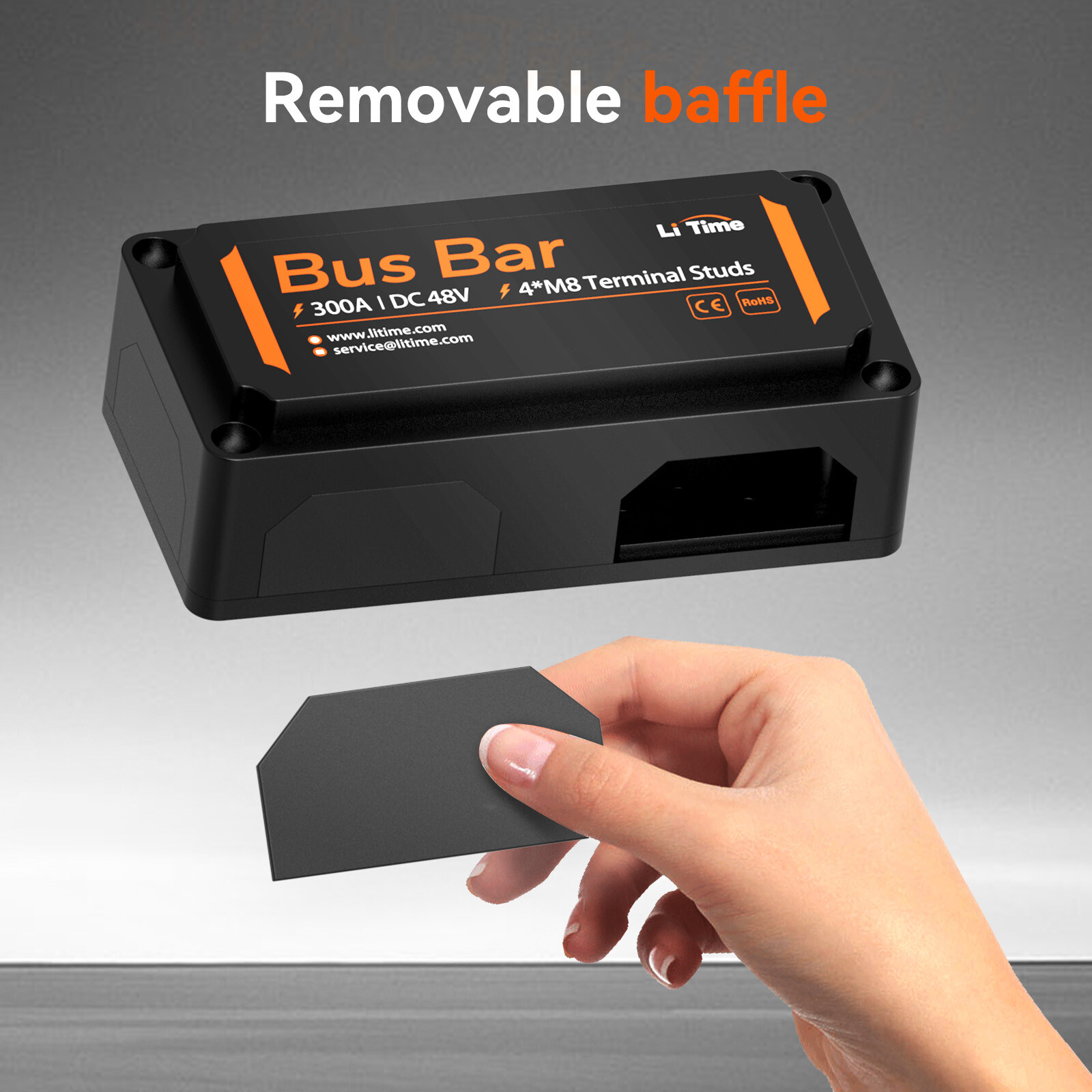 Litime Black Bus Bar for LiFePO4 Batteries High Voltage and Current Solar Marine