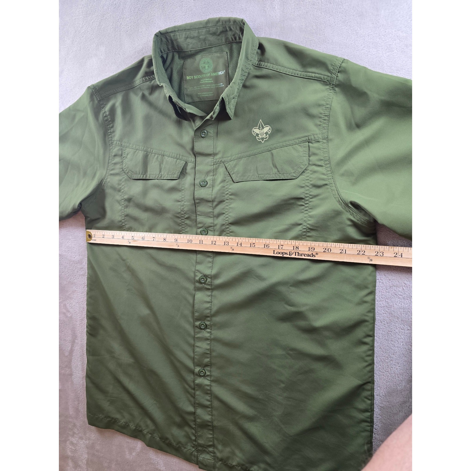 Boy Scouts of America Shirt Adult Medium Green Vented Short Sleeve Button Up