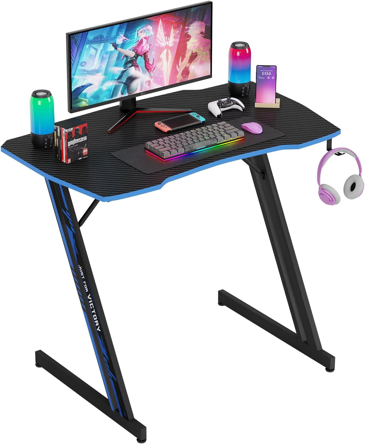 35 Inch Modern Z-Shaped Gaming Desk Computer Desk for Home Office with Headphone