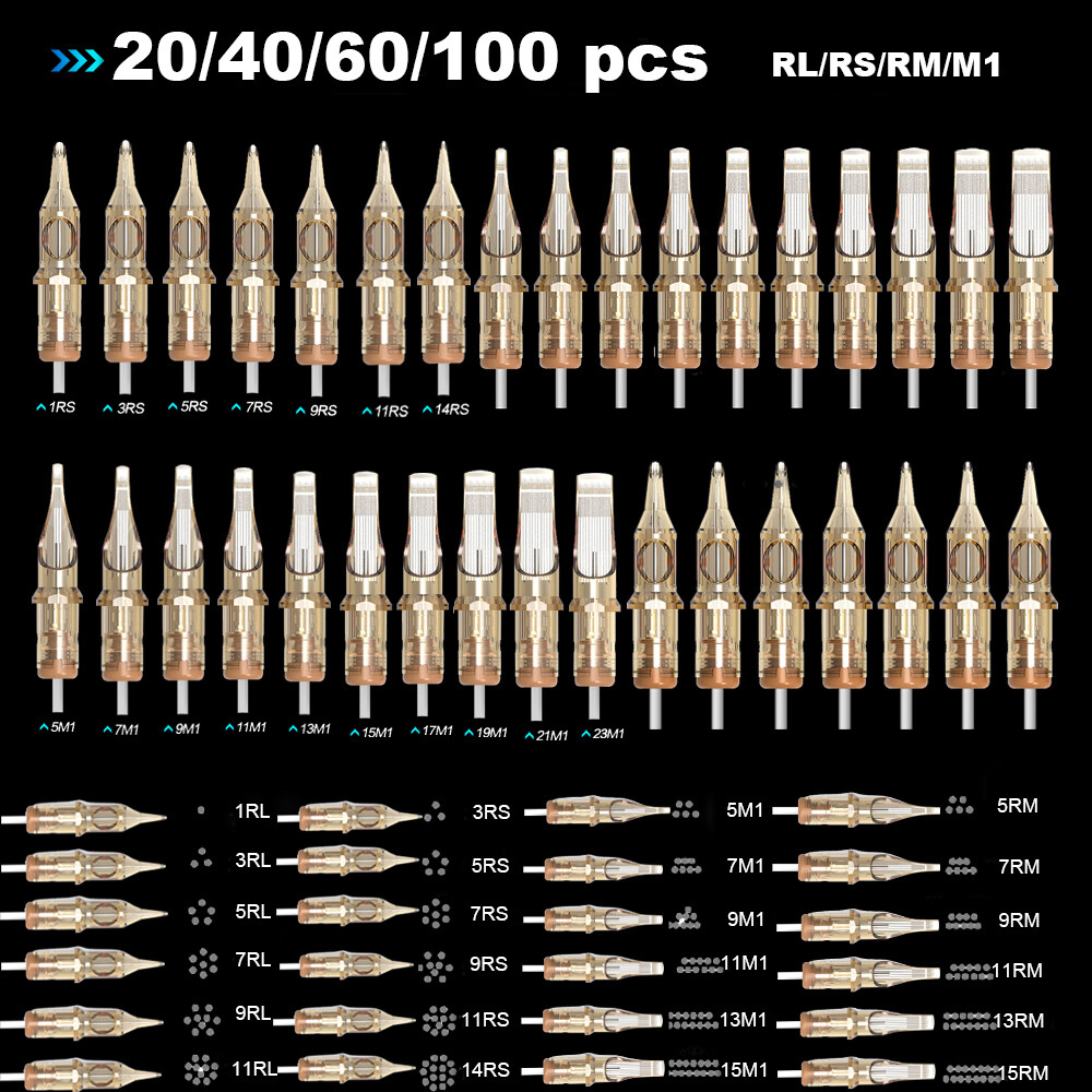 20/40/100pcs Tattoo Cartridge Needles RL,RS,RM,M1 Disposable Sterilized Needle