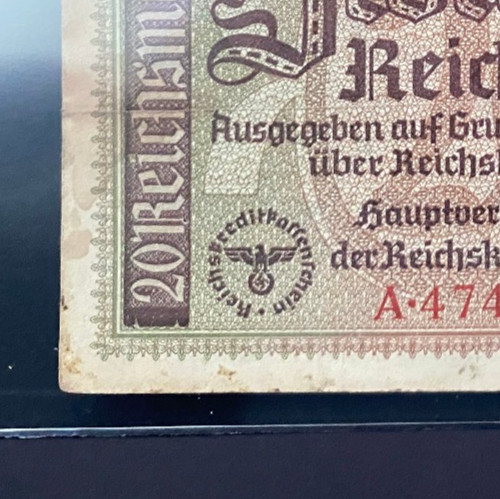 WWII Germany 20 Reichsmark 1940–1945 Reichskreditkassen Note Berlin Rare