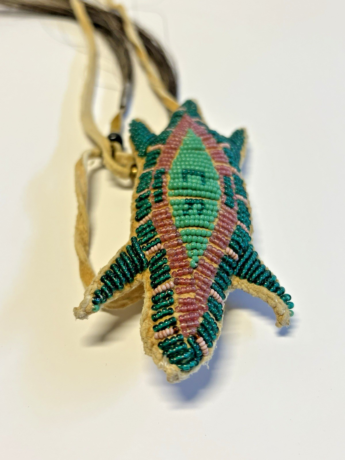 Native American Indian Rawhide Lizard Fetish & Horse Hair Tassels; Hand Sewn