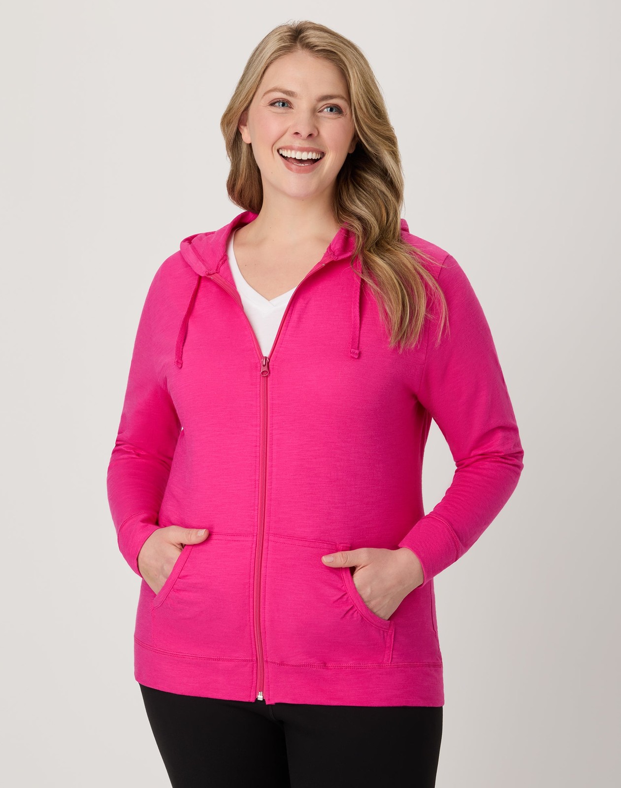 Hanes Women's Hoodie Lightweight Pockets Slub Jersey Full Zip Sweatshirt Casual