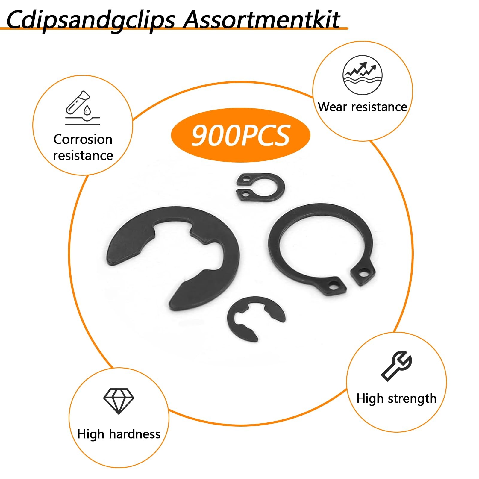 900Pcs C Clips Assortment (M5-M16) and E Black Size:900Pcs