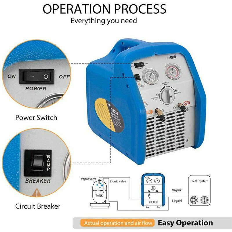 Portable Refrigerant Recovery Machine 3/4HP Single Cylinder 110-120V AC 60Hz