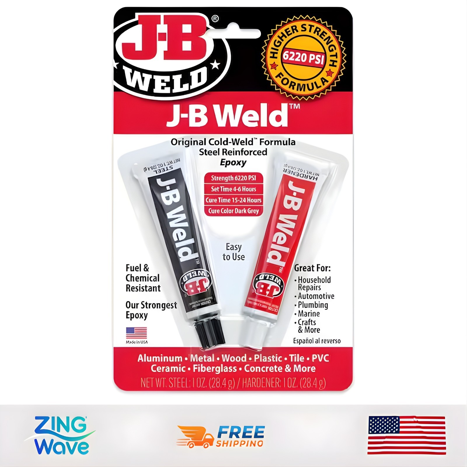 Strongest Metal Steel Aluminum Bond Adhesive Cold Weld Reinforced Epoxy Glue 2oz