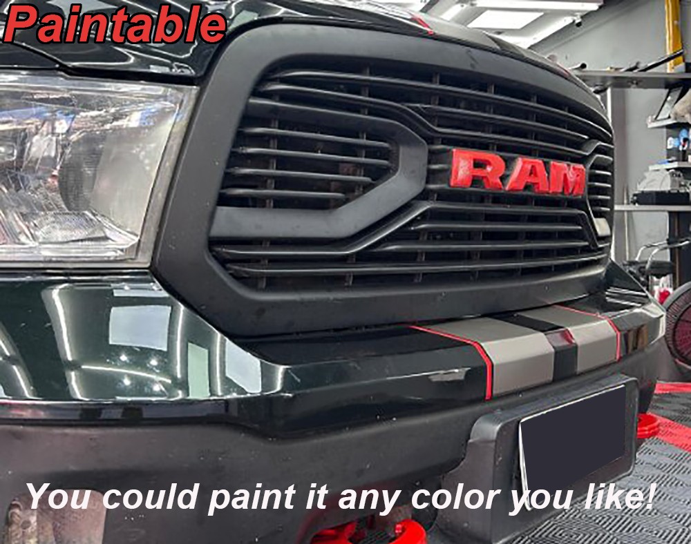 Big Horn Style Grille For 2013-2018 Dodge Ram 1500 Bumper W/Letters Matte Black