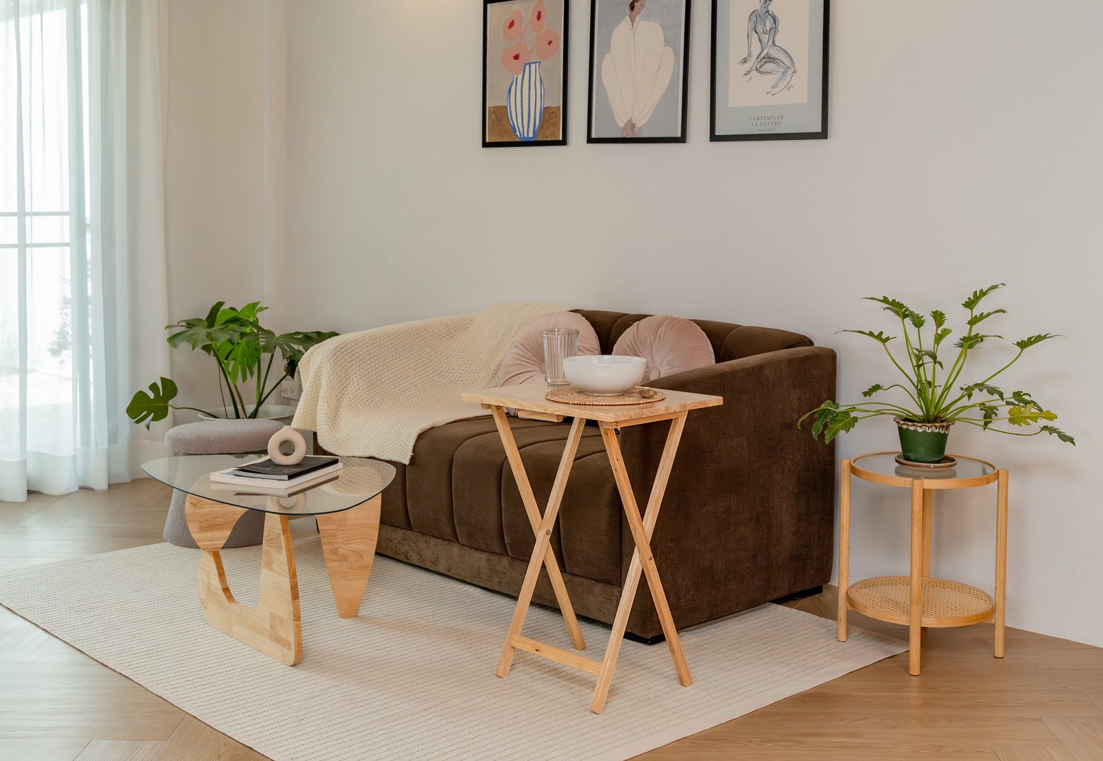 Folding TV Tray Table, Rubberwood, Natural, 19" X 14.5" X 26", Indoor, 1 Piece