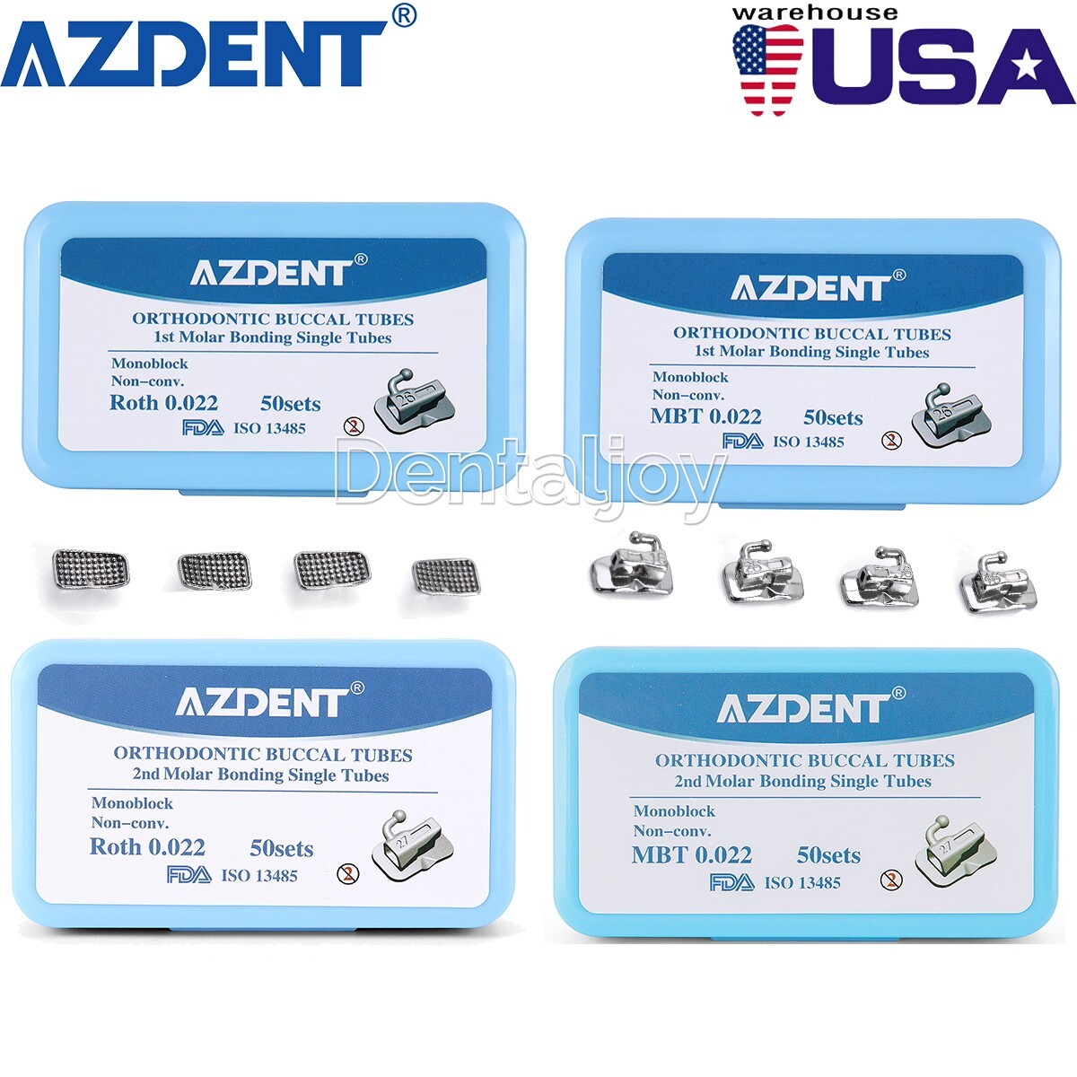 AZDENT Dental Orthodontic Buccal Tube 1st 2nd Molar Roth MBT 022 Bondable