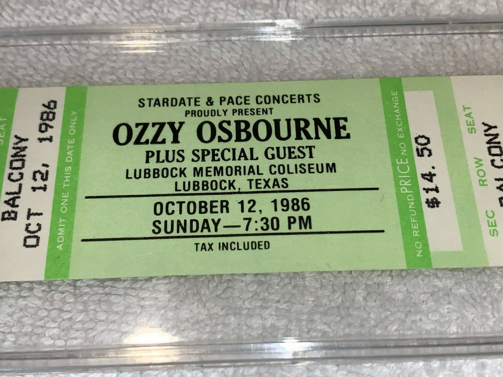 OZZY OSBOURNE UNUSED 1986 CONCERT TICKET LUBBOCK COLISEUM TX Black Sabbath USA