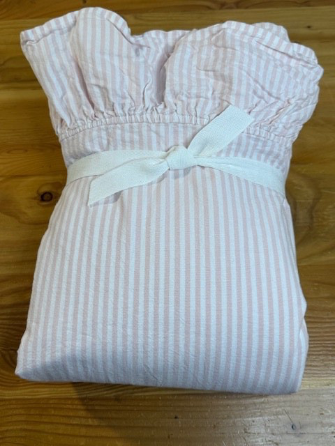 Pottery Barn Teen Washed Cotton Ruffle Stripe Sheet Set, XL Twin, Powdered Blush